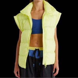 Free People | FP Movement Oversized In the Bubble Neon Yellow Puffer Vest NWT M.